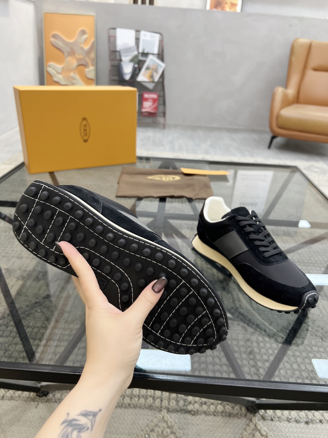 TOD's Men's Black Leather & Mesh Sneakers, Italian Craftsmanship, Cushioned Sole 10 cmp i1745742001806 7216 0 8