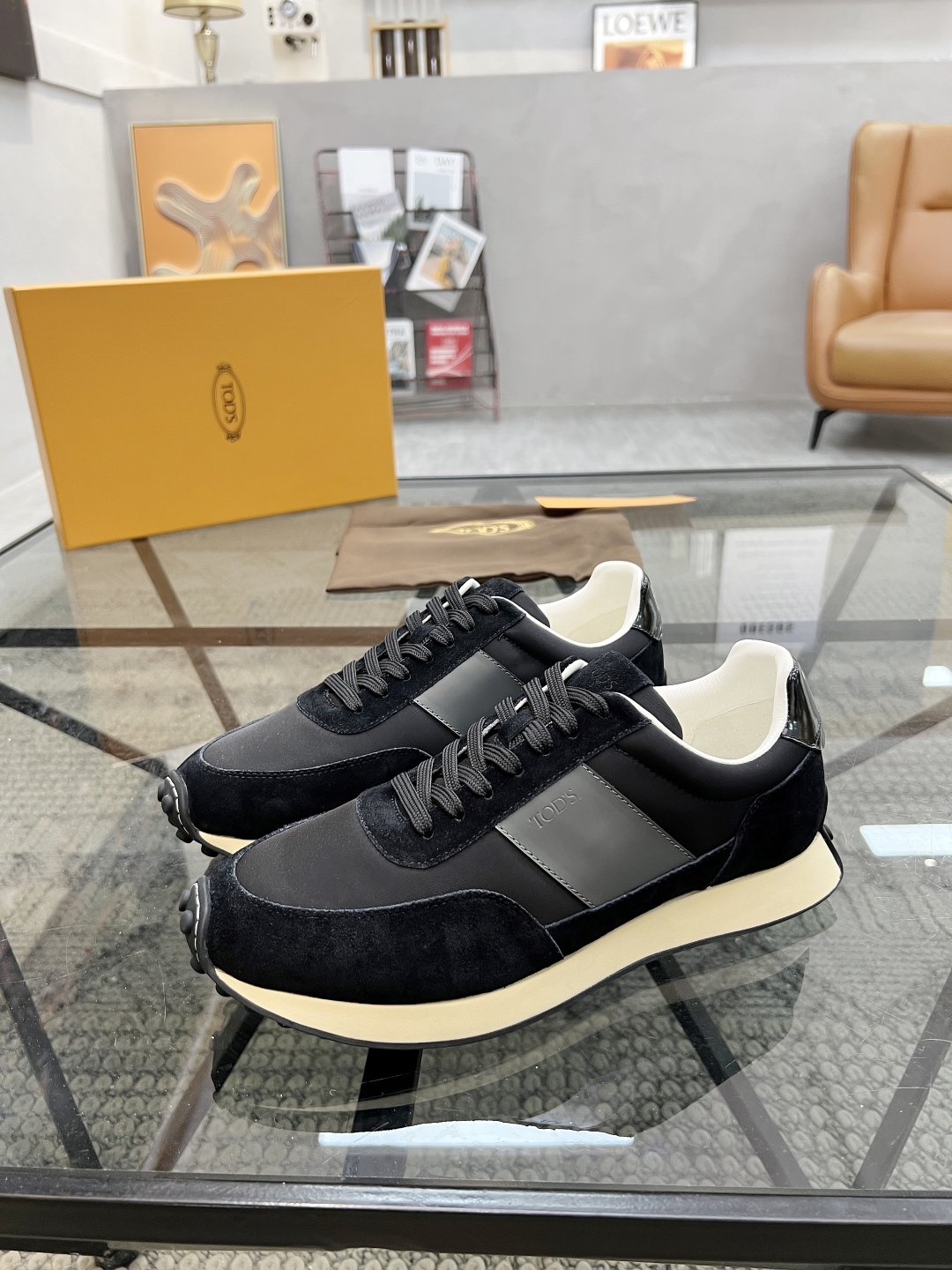 TOD's Men's Black Leather & Mesh Sneakers, Italian Craftsmanship, Cushioned Sole 1 TOD's Men's Black Leather & Mesh Sneakers, Italian Craftsmanship, Cushioned Sole