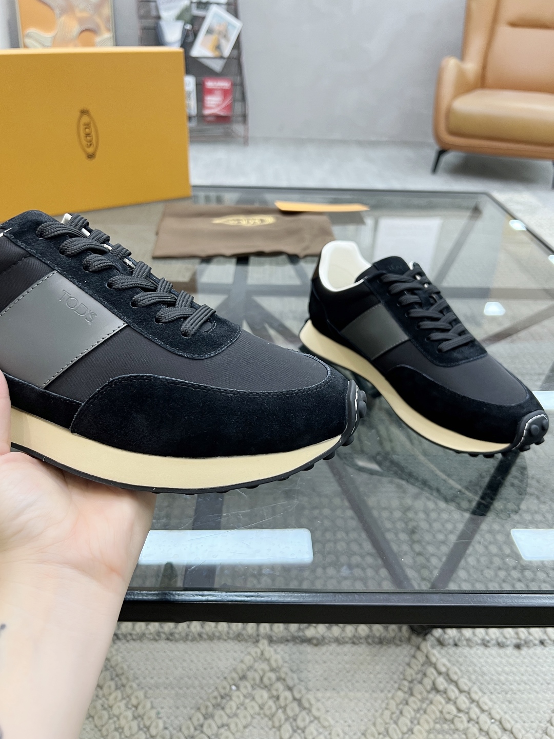 TOD's Men's Black Leather & Mesh Sneakers, Italian Craftsmanship, Cushioned Sole 7 cmp i1745742012549 4722 0 5