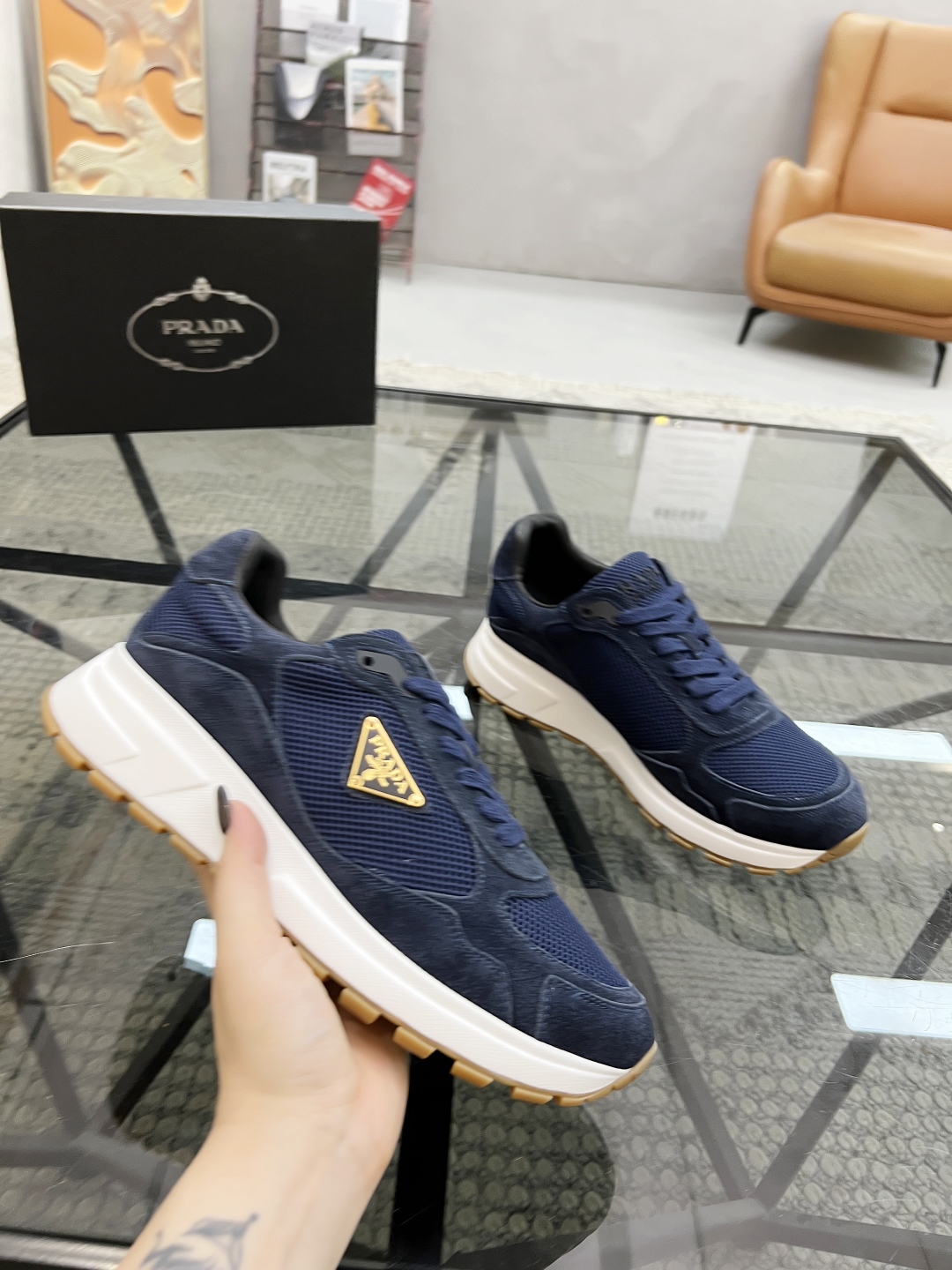 Prada Men's Blue Leather & Mesh Sneakers - Italian Made, Size 38-44 6 cmp i1746605230944 8584 0 4