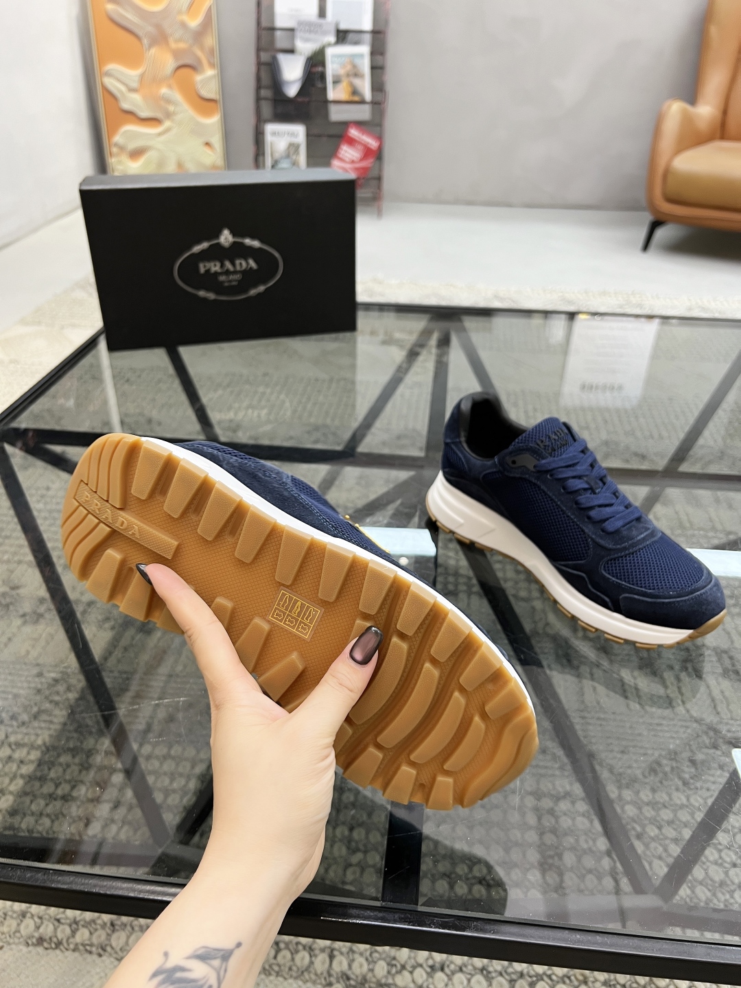 Prada Men's Blue Leather & Mesh Sneakers - Italian Made, Size 38-44 10 cmp i1746605231106 4900 0 8