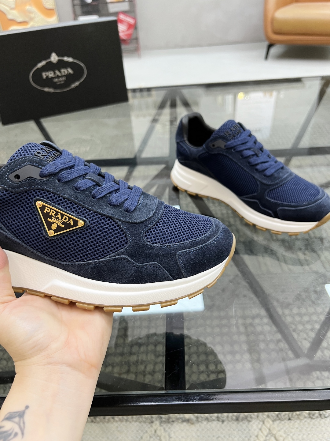 Prada Men's Blue Leather & Mesh Sneakers - Italian Made, Size 38-44 7 cmp i1746605231114 971 0 5