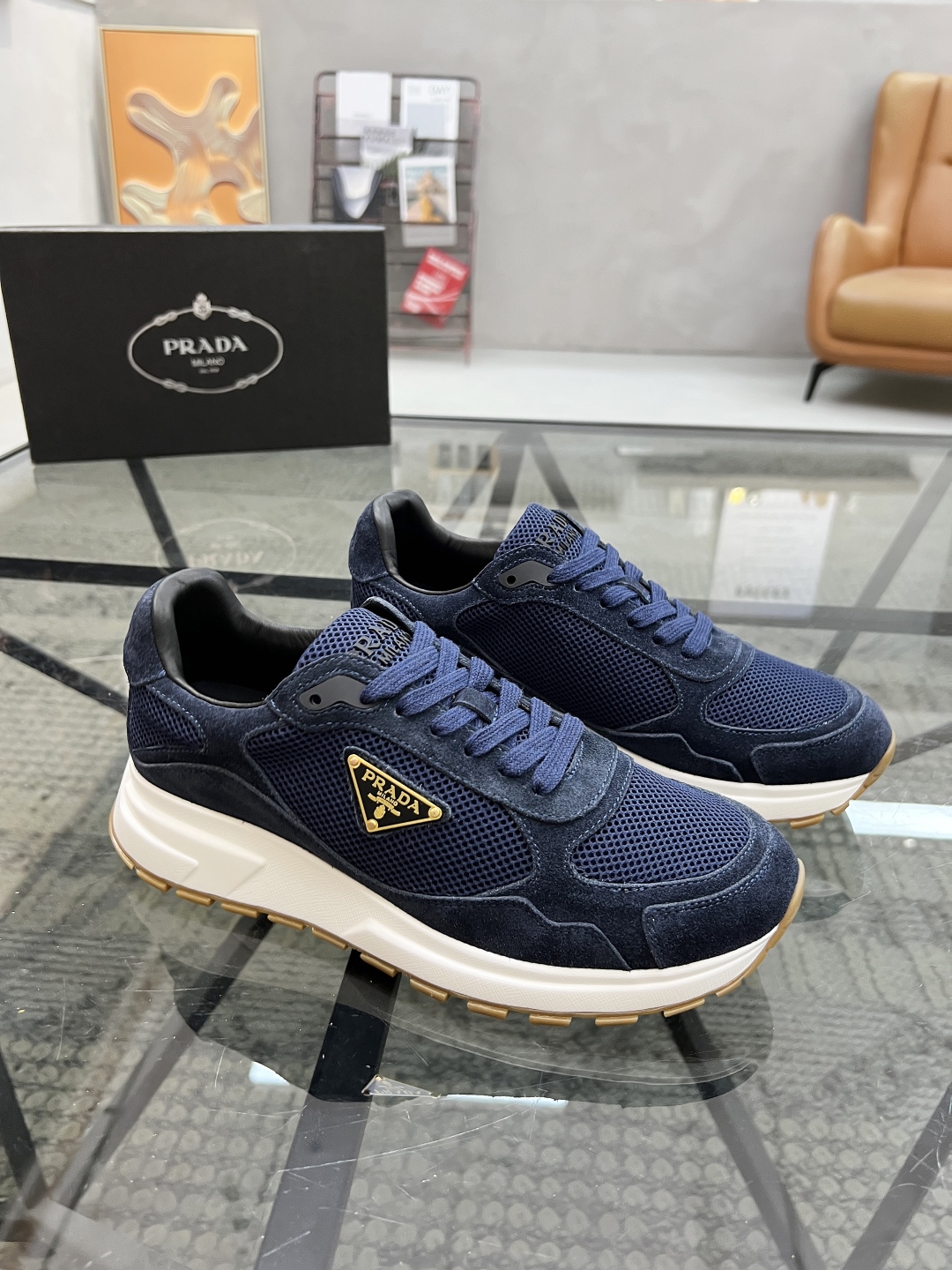 Prada Men's Blue Leather & Mesh Sneakers - Italian Made, Size 38-44 3 cmp i1746605231126 5144 0 1