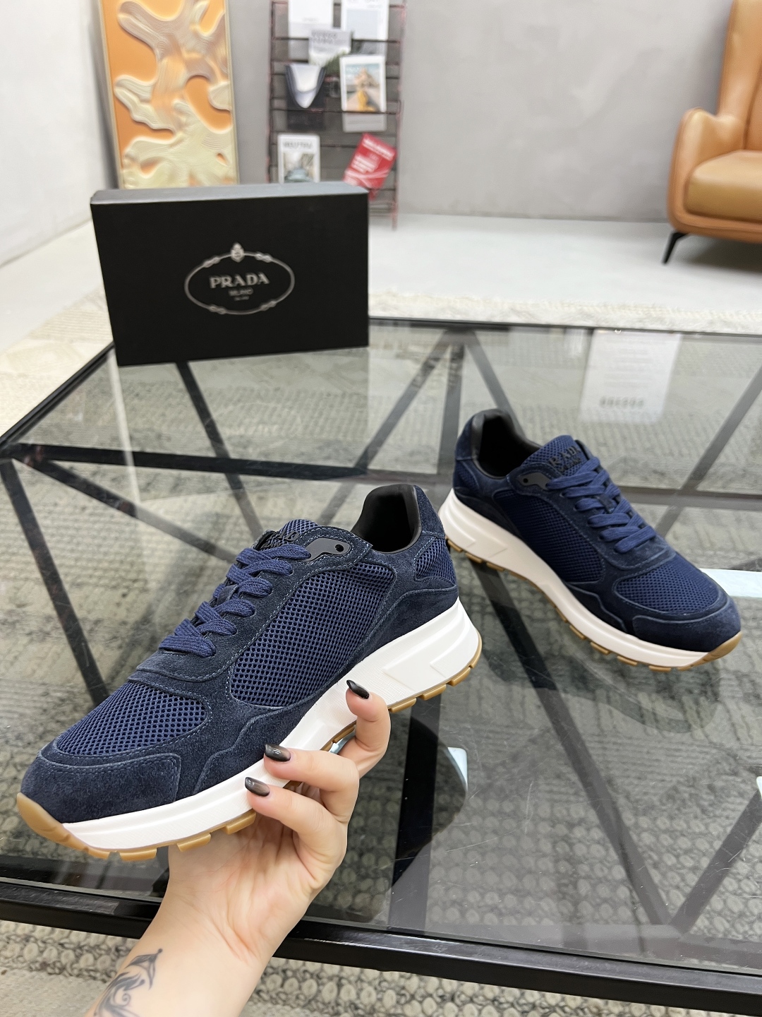Prada Men's Blue Leather & Mesh Sneakers - Italian Made, Size 38-44 5 cmp i1746605233849 4891 0 3