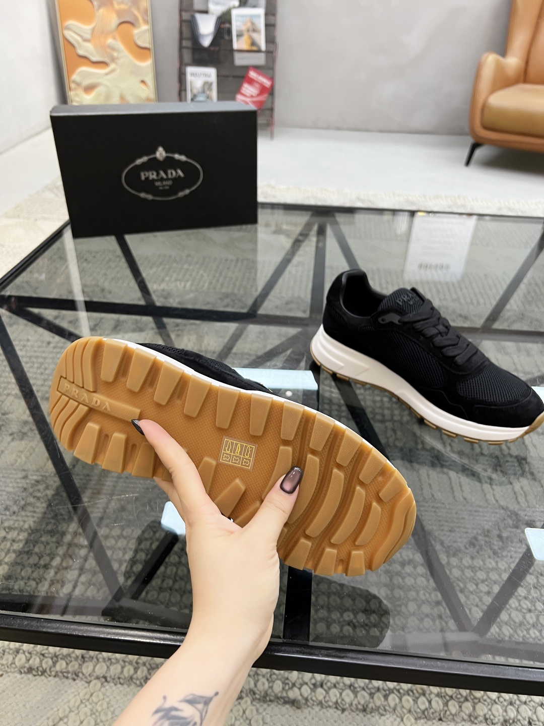 Prada Men's Black Leather and Mesh Sneakers with Cushioned Sole 10 cmp i1746605263033 8035 0 8