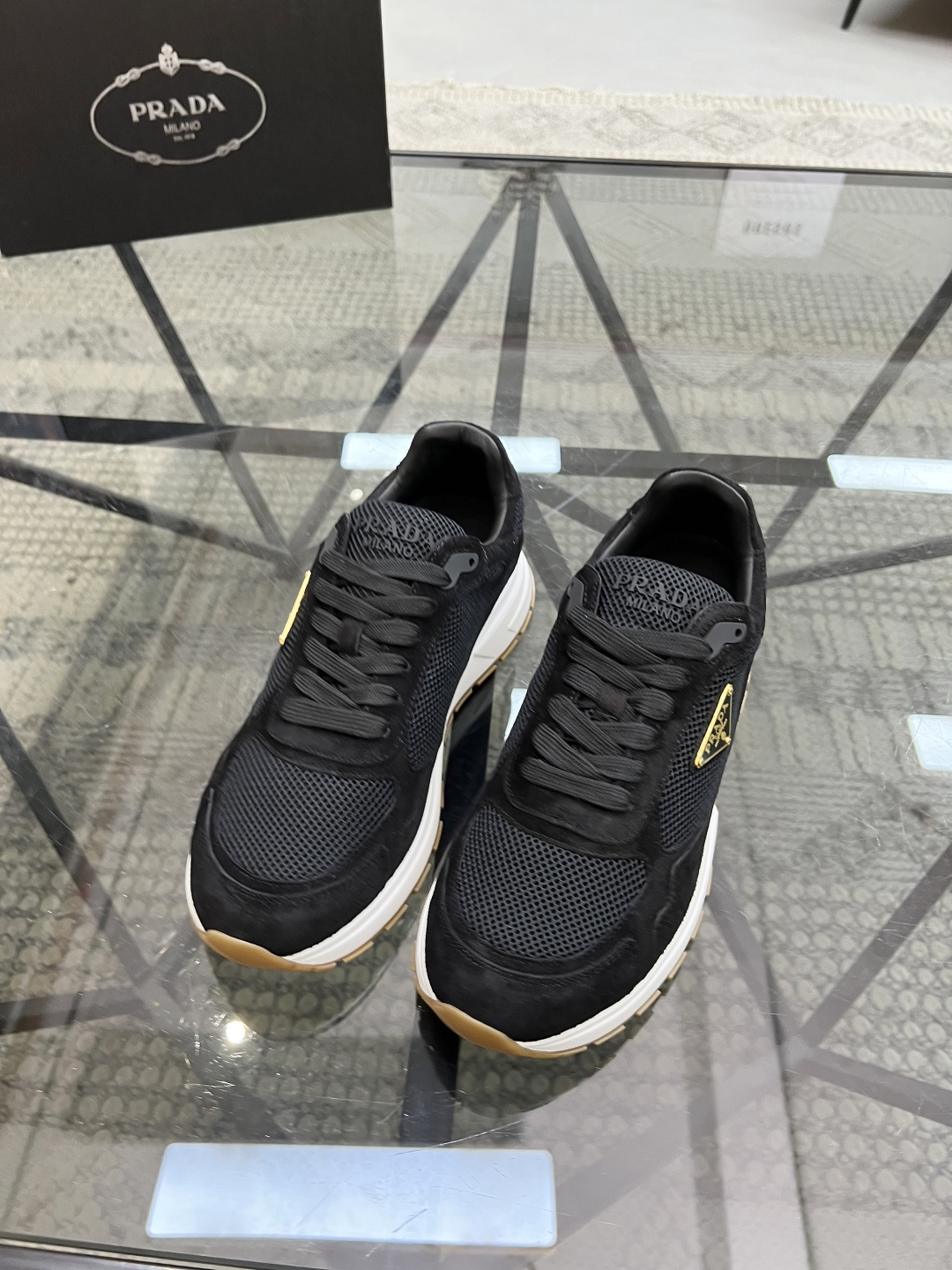 Prada Men's Black Leather and Mesh Sneakers with Cushioned Sole 4 cmp i1746605266543 3615 0 2