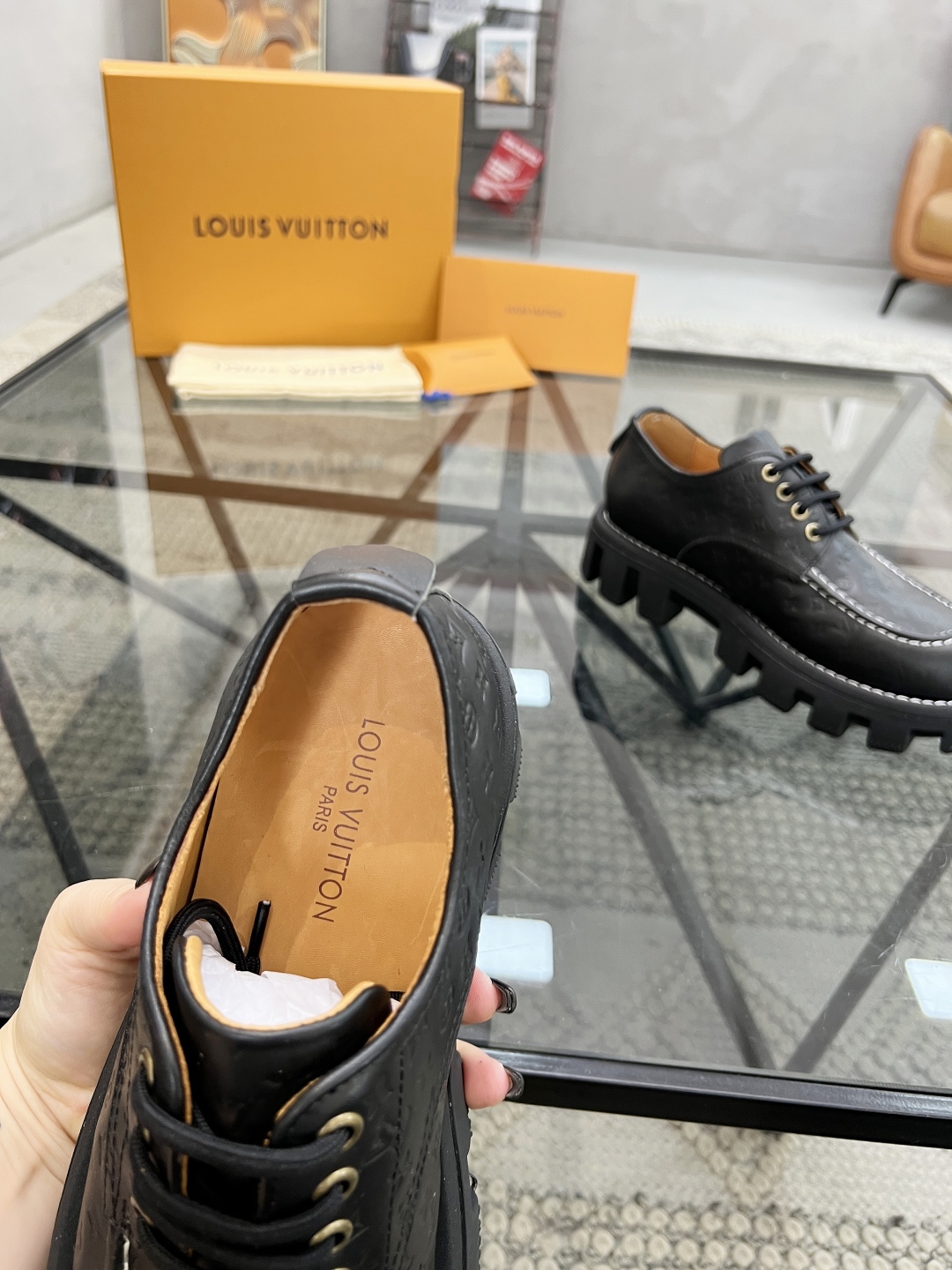 Louis Vuitton Men's Black Leather Casual Shoes with Embossed Detailing 8 cmp i1746690669032 8321 0 6
