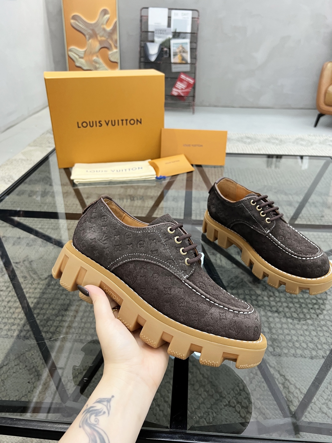 Louis Vuitton Men's Casual Leather Oxford Shoes - Brown, Sizes 39-44 5 cmp i1746690851451 9392 0 3