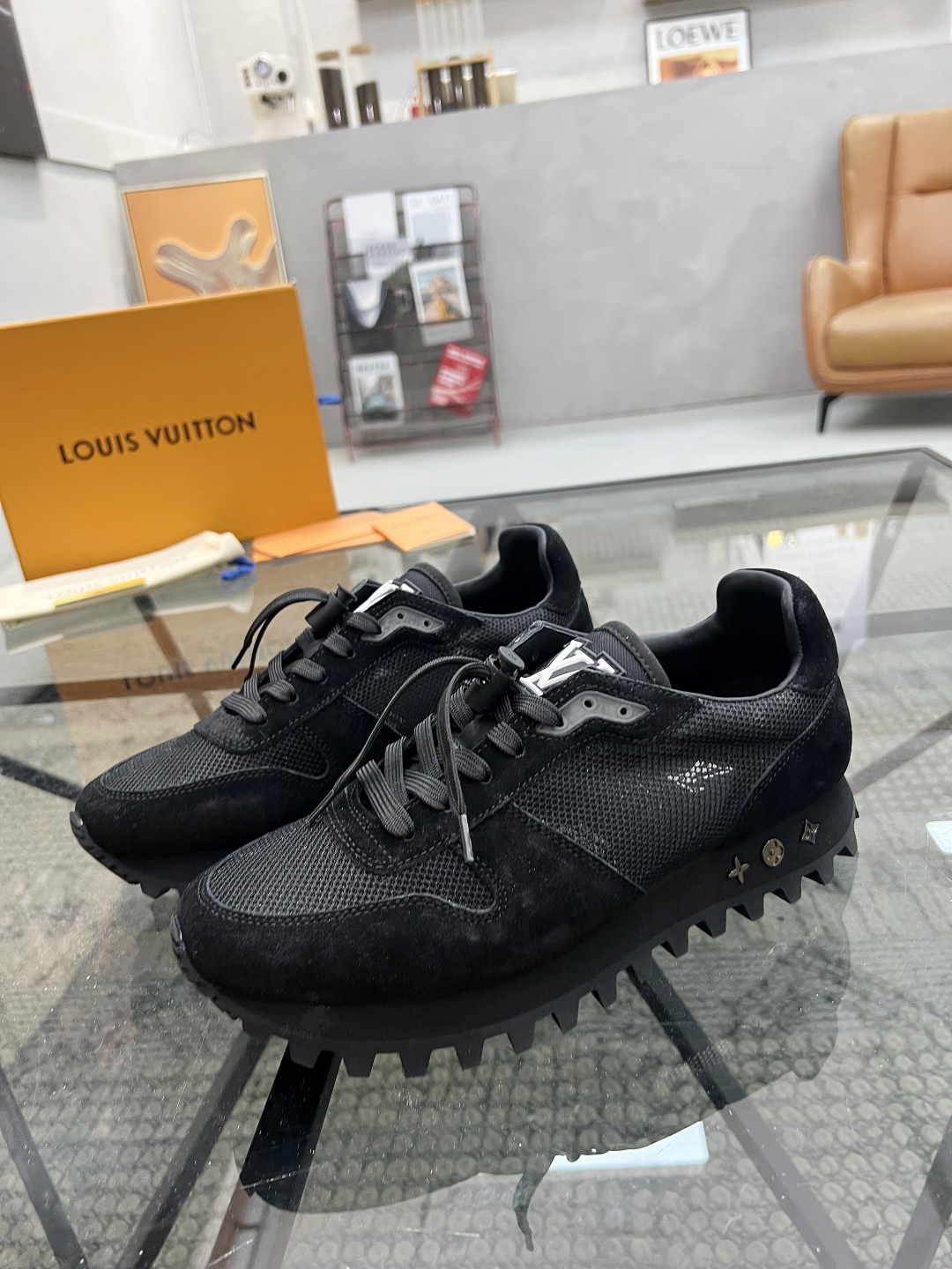 Louis Vuitton Men's Black Leather and Fabric Casual Sneakers 1 Louis Vuitton Men's Black Leather and Fabric Casual Sneakers
