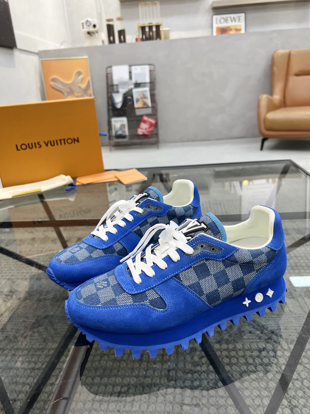 Louis Vuitton Men's Blue Leather and Fabric Casual Sneakers, Size 38-44 1 Louis Vuitton Men's Blue Leather and Fabric Casual Sneakers, Size 38-44