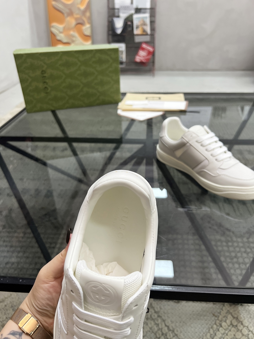  G 🔍顶级代购🇮🇹 古 炸街男神爆款超级完美官网新品，专柜同步发售原厂配置，意大利进口牛皮搭配G布面料