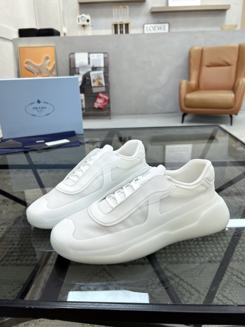 Prada Men's White Leather and Mesh Sneakers Lace-up Casual Shoes 1 Prada Men's White Leather and Mesh Sneakers Lace-up Casual Shoes