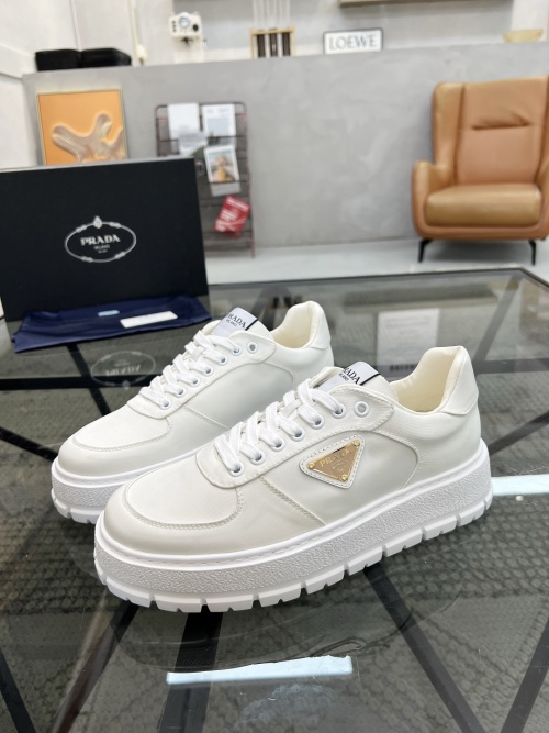 Prada White Leather Sneakers for Men, Imported Canvas, Complex Stitching 1 Prada White Leather Sneakers for Men, Imported Canvas, Complex Stitching