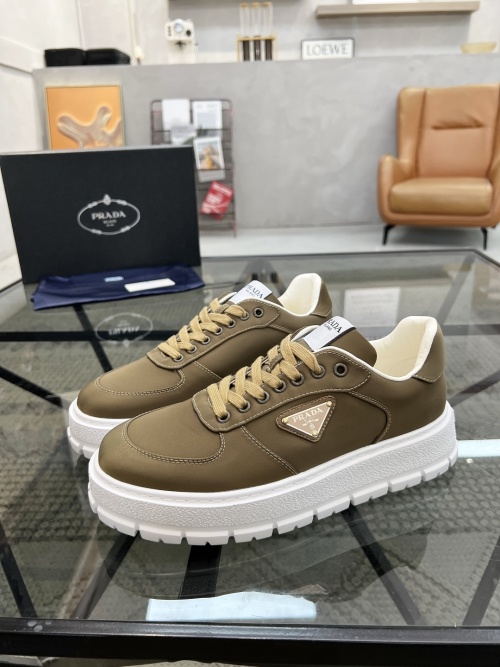 Prada Men's Canvas Sneakers With Leather Trim Brown, Size 38-44 1 Prada Men's Canvas Sneakers With Leather Trim Brown, Size 38-44