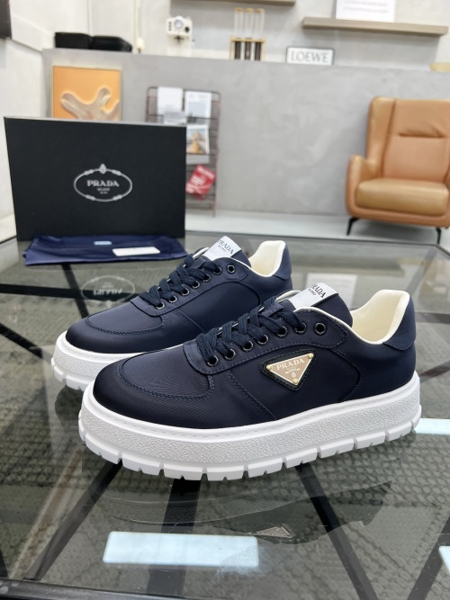 Prada Men's Navy Canvas Sneakers with Leather Lining and Rubber Sole
