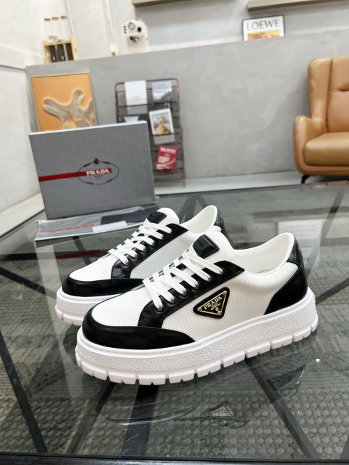 Prada Chunky Sole Sneakers in Leather and Mesh - Black and White