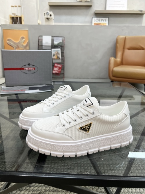 Prada Men's White Leather & Mesh Thick Sole Casual Sneakers 1 Prada Men's White Leather & Mesh Thick Sole Casual Sneakers