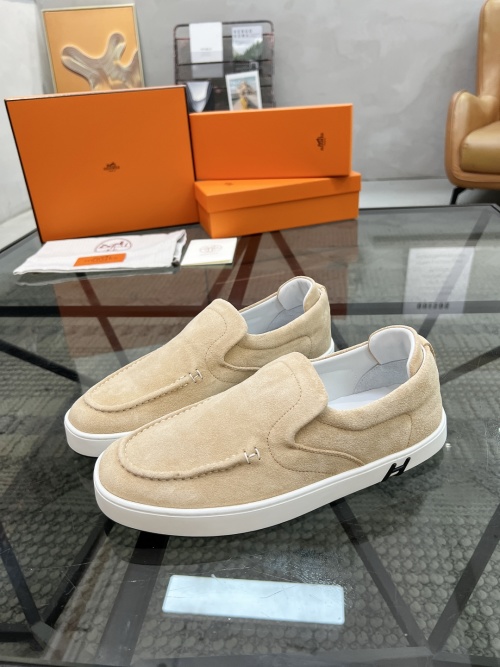 Hermès Men's Beige Suede Leather Slip-On Sneakers Comfortable Loafers
