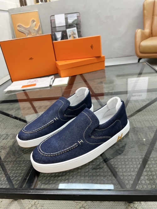 Hermès Men's Denim Slip-On Sneakers - Italian Leather, Comfortable & Stylish