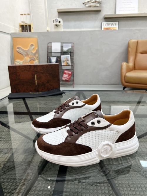 Stefano Ricci Men's Leather Sneakers, Brown and White, Sizes 38-44
