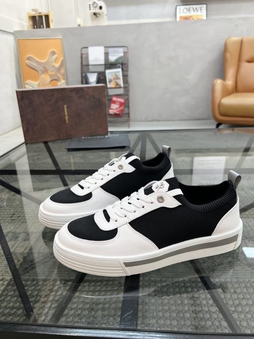Stefano Ricci Men's Black & White Leather and Knit Low-Top Sneakers 1 Stefano Ricci Men's Black & White Leather and Knit Low-Top Sneakers