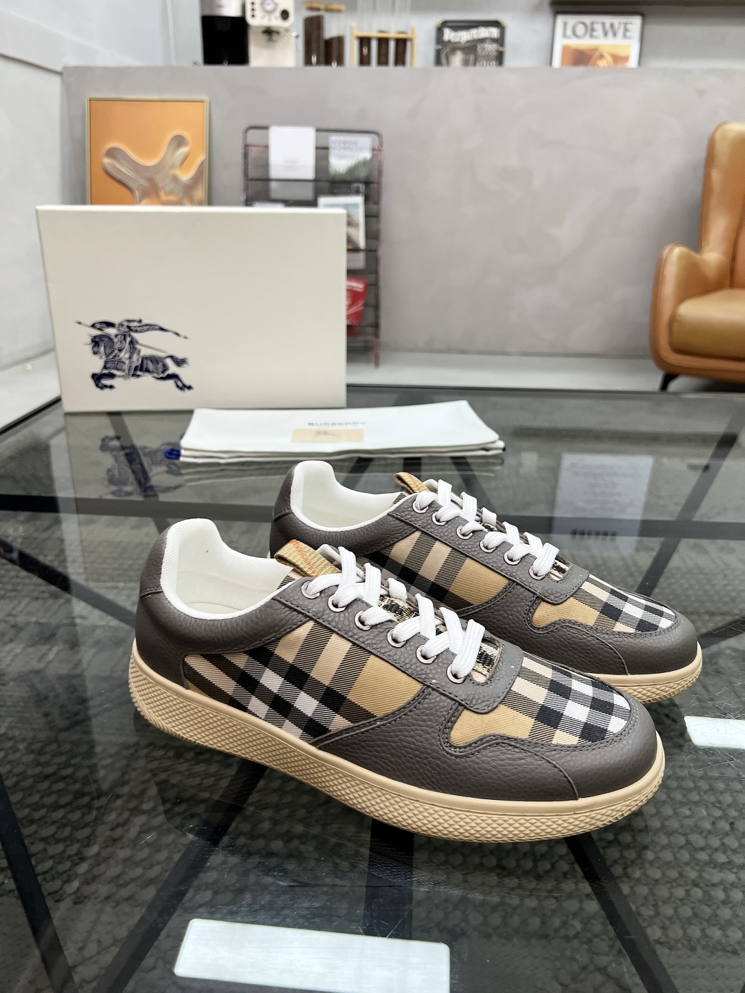Burberry Men's Vintage Check Leather Sneakers, Lace-Up Casual Shoes 3 cmp i1751007241176 9826 0 1