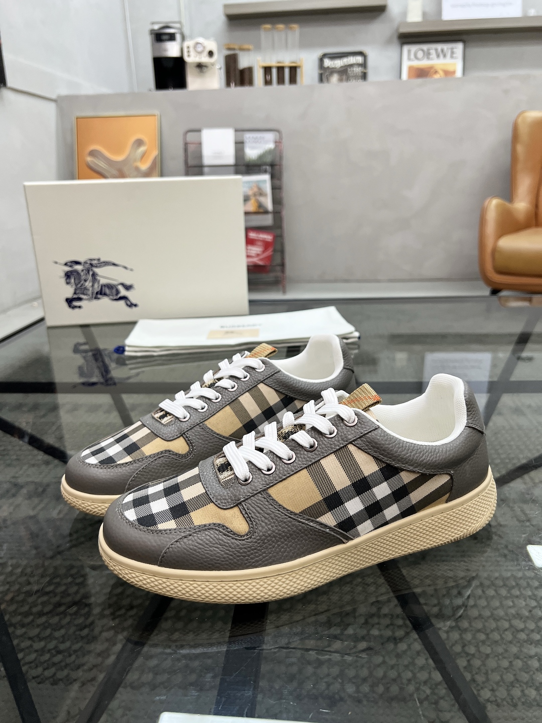 Burberry Men's Vintage Check Leather Sneakers, Lace-Up Casual Shoes 2 cmp i1751007246153 1828 0 0