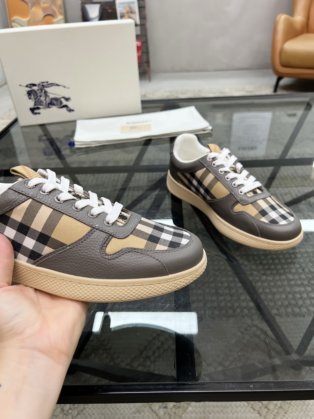 Burberry Men's Vintage Check Leather Sneakers, Lace-Up Casual Shoes 7 cmp i1751007246159 358 0 5