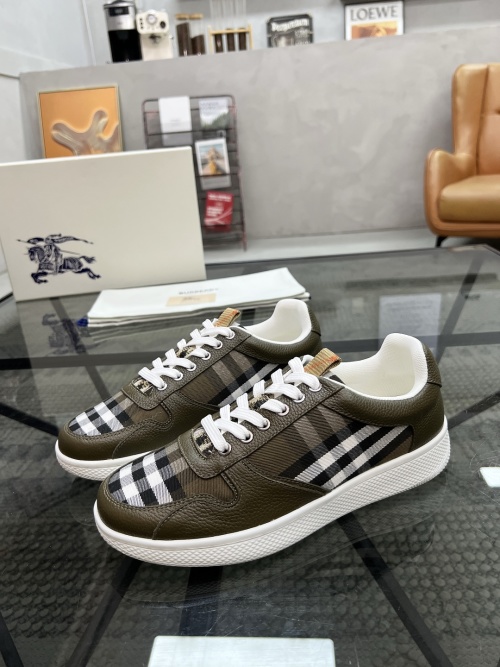 Burberry Men's Leather and Check Fabric Sneakers - Olive Green, Sizes 38-46