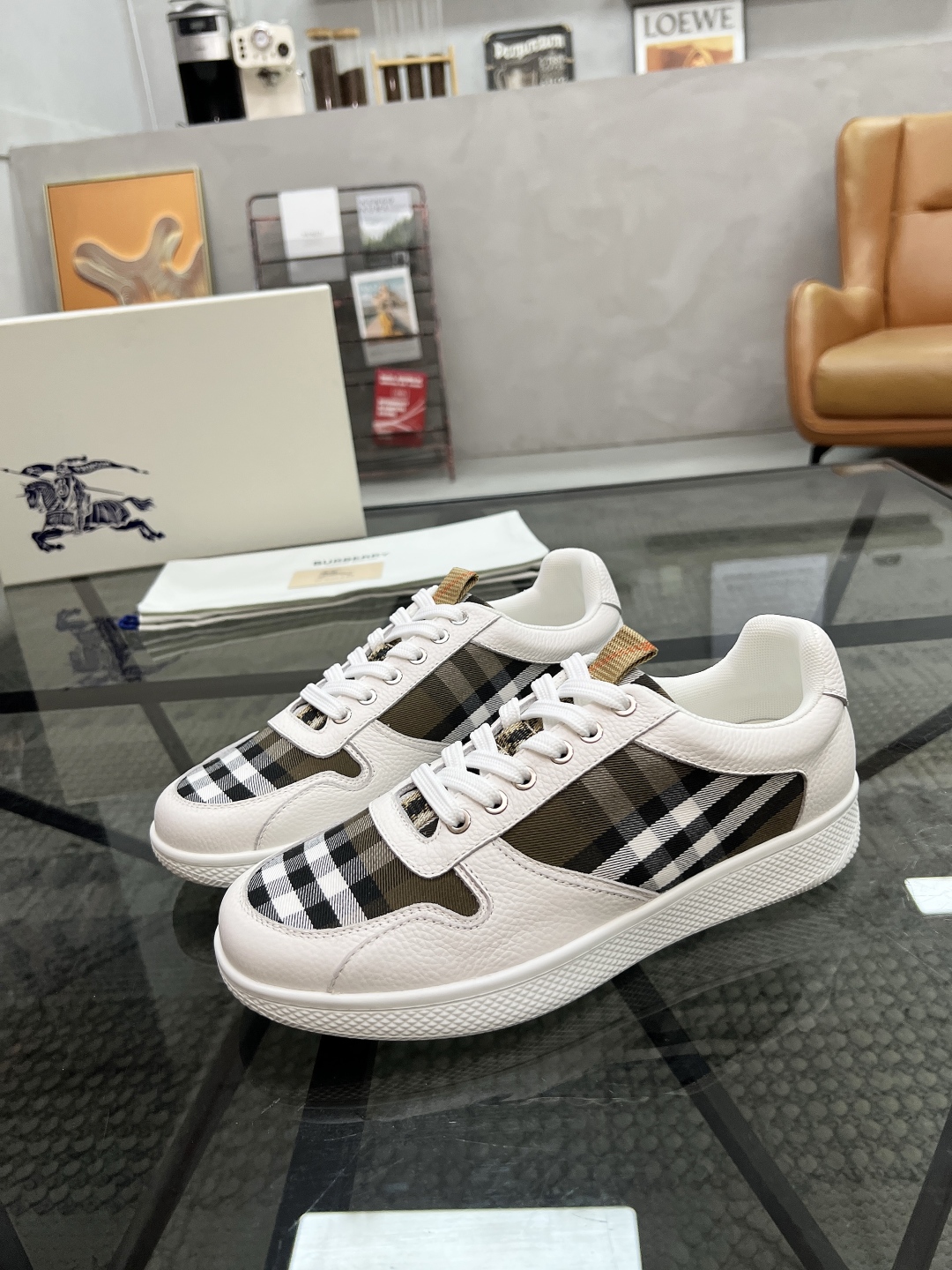 Burberry Men's Leather & Check Fabric Sneakers - Comfortable & Stylish 2 cmp i1751007302546 4063 0 0