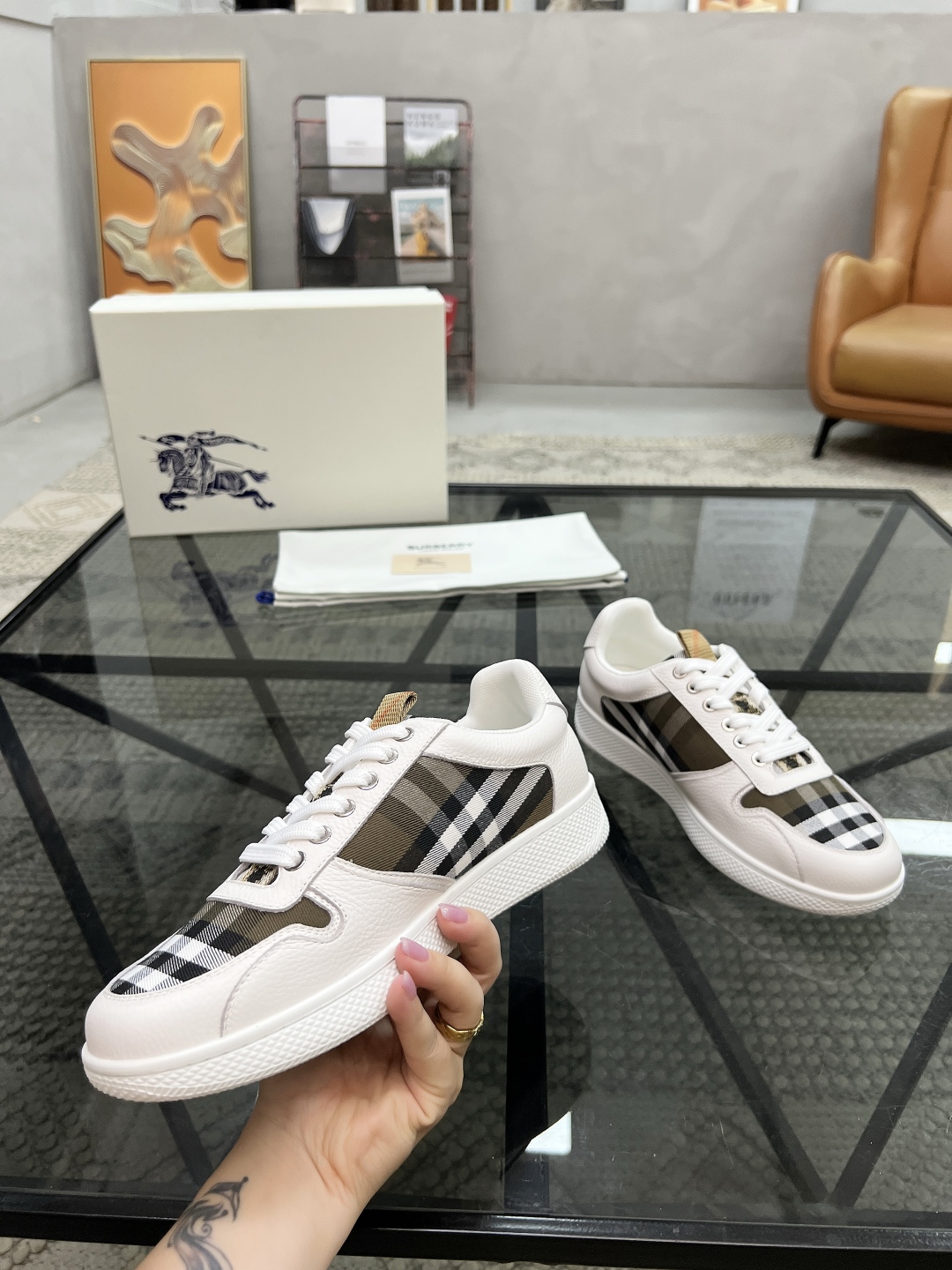 Burberry Men's Leather & Check Fabric Sneakers - Comfortable & Stylish 6 cmp i1751007302557 2410 0 4