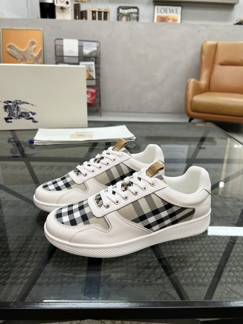 Burberry Men's Leather Sneakers with Checkered Fabric - Casual Style 1 Burberry Men's Leather Sneakers with Checkered Fabric - Casual Style