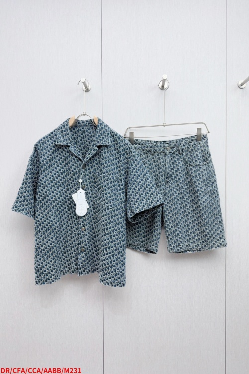 Dior Men's Oblique Jacquard Denim Shirt and Shorts Set - Retro Style 1 Dior Men's Oblique Jacquard Denim Shirt and Shorts Set - Retro Style