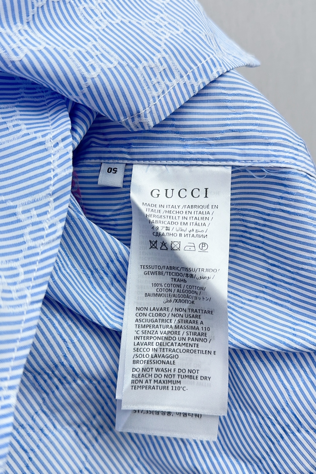 Gooch 25ss’ New Regular Shirt: Light Blue & White Striped Cotton with GG Cutter - 图片 9