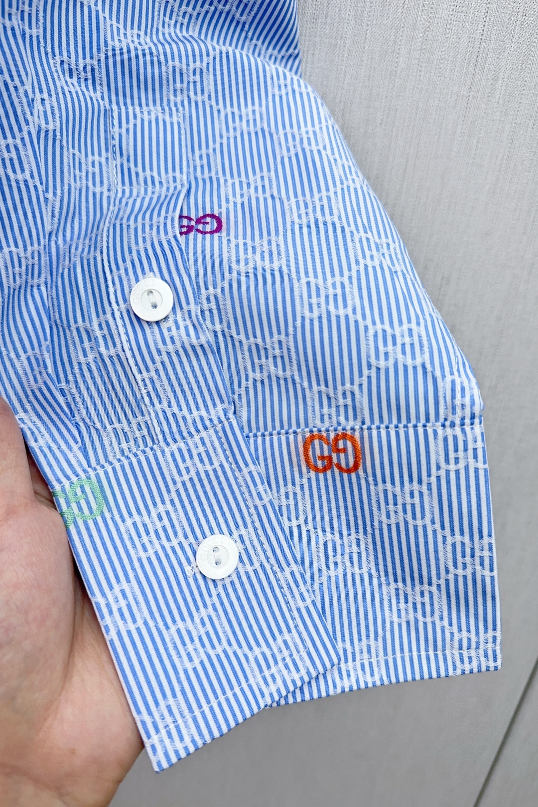 Gooch 25ss’ New Regular Shirt: Light Blue & White Striped Cotton with GG Cutter - 图片 6
