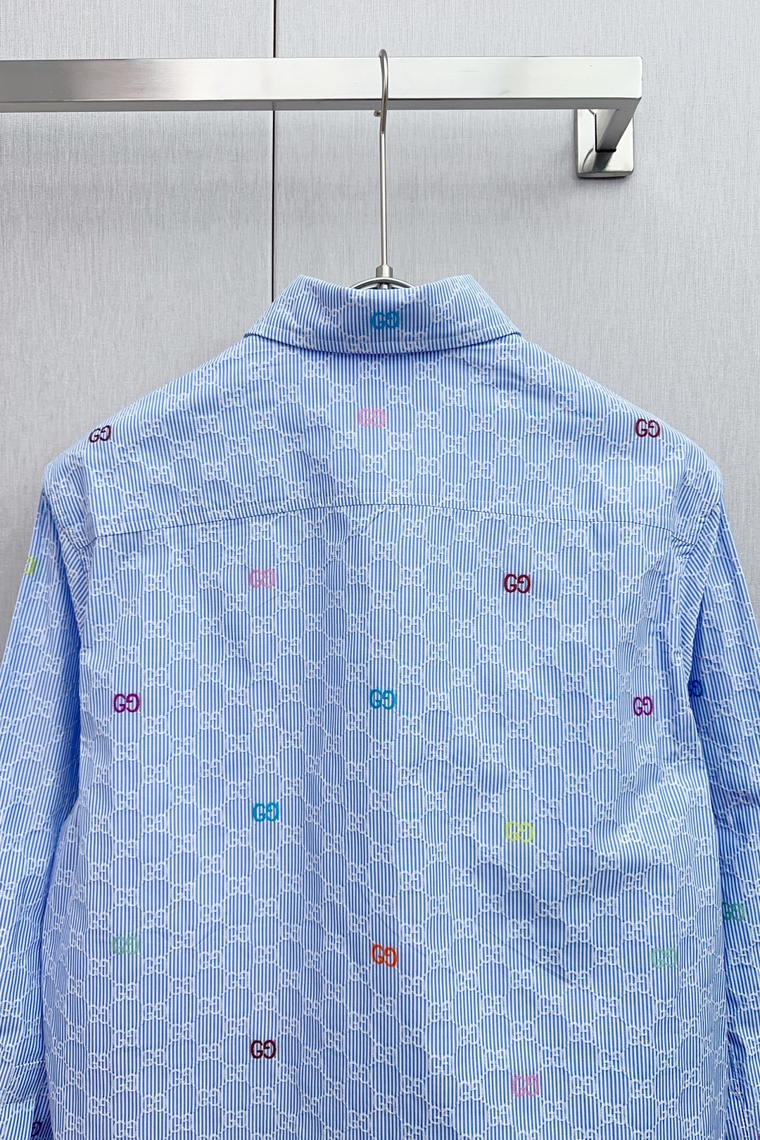 Gooch 25ss’ New Regular Shirt: Light Blue & White Striped Cotton with GG Cutter - 图片 8