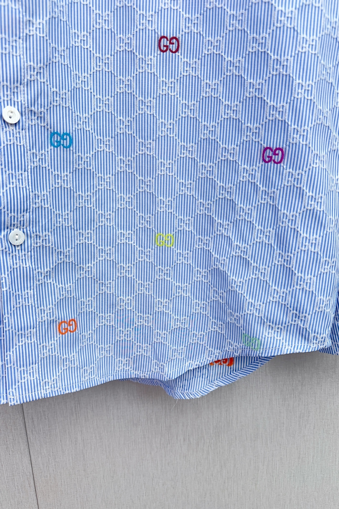 Gooch 25ss’ New Regular Shirt: Light Blue & White Striped Cotton with GG Cutter - 图片 7