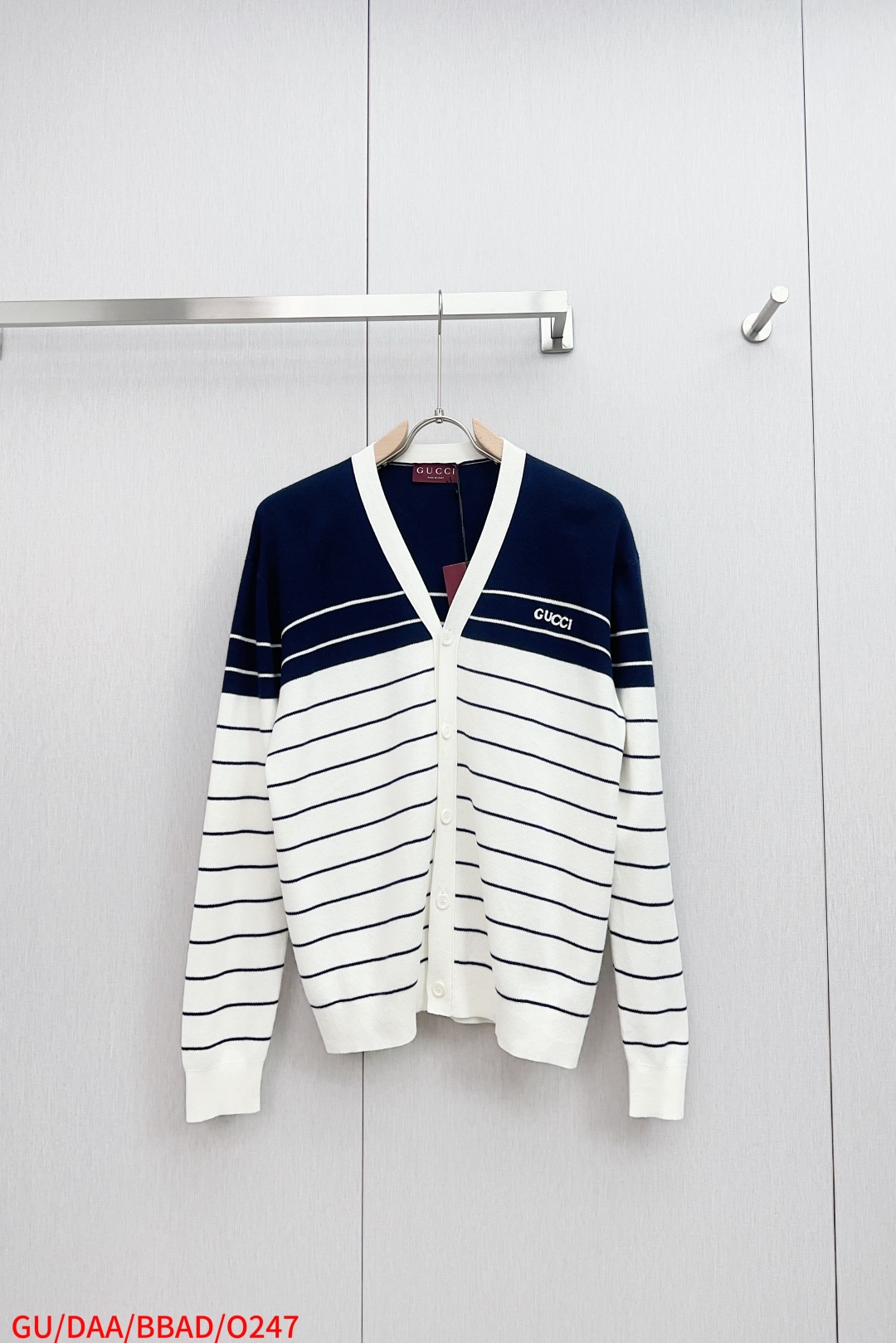 Gucci Embroidered Striped Cotton V-Neck Shirt in Multiple Sizes