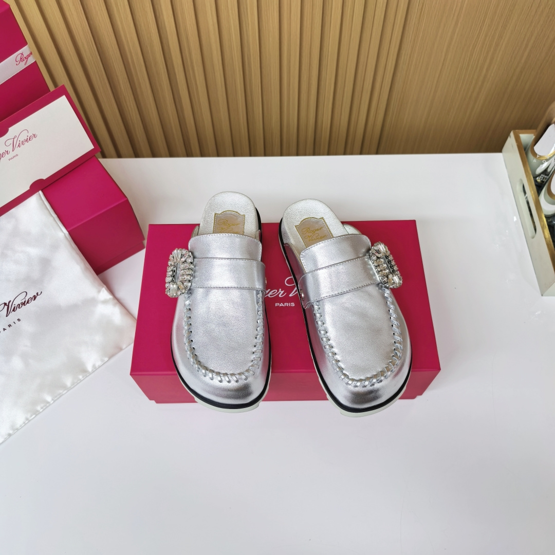 NO:412273,Silver leather, half drag19860909银色皮面,半拖,Women's Shoes