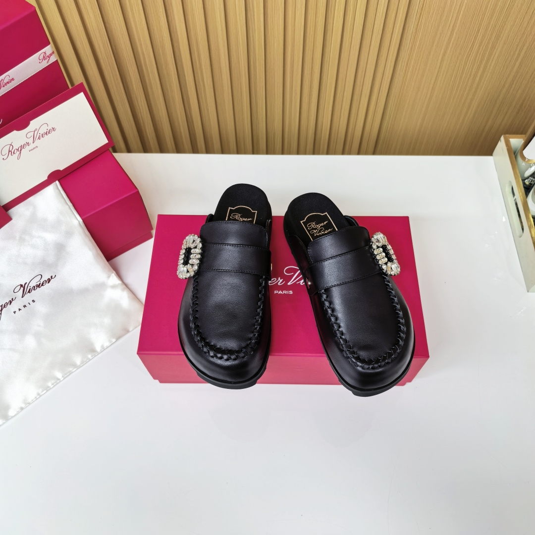 NO:412258,Black leather, half drag19860909黑色皮面,半拖,Women's Shoes