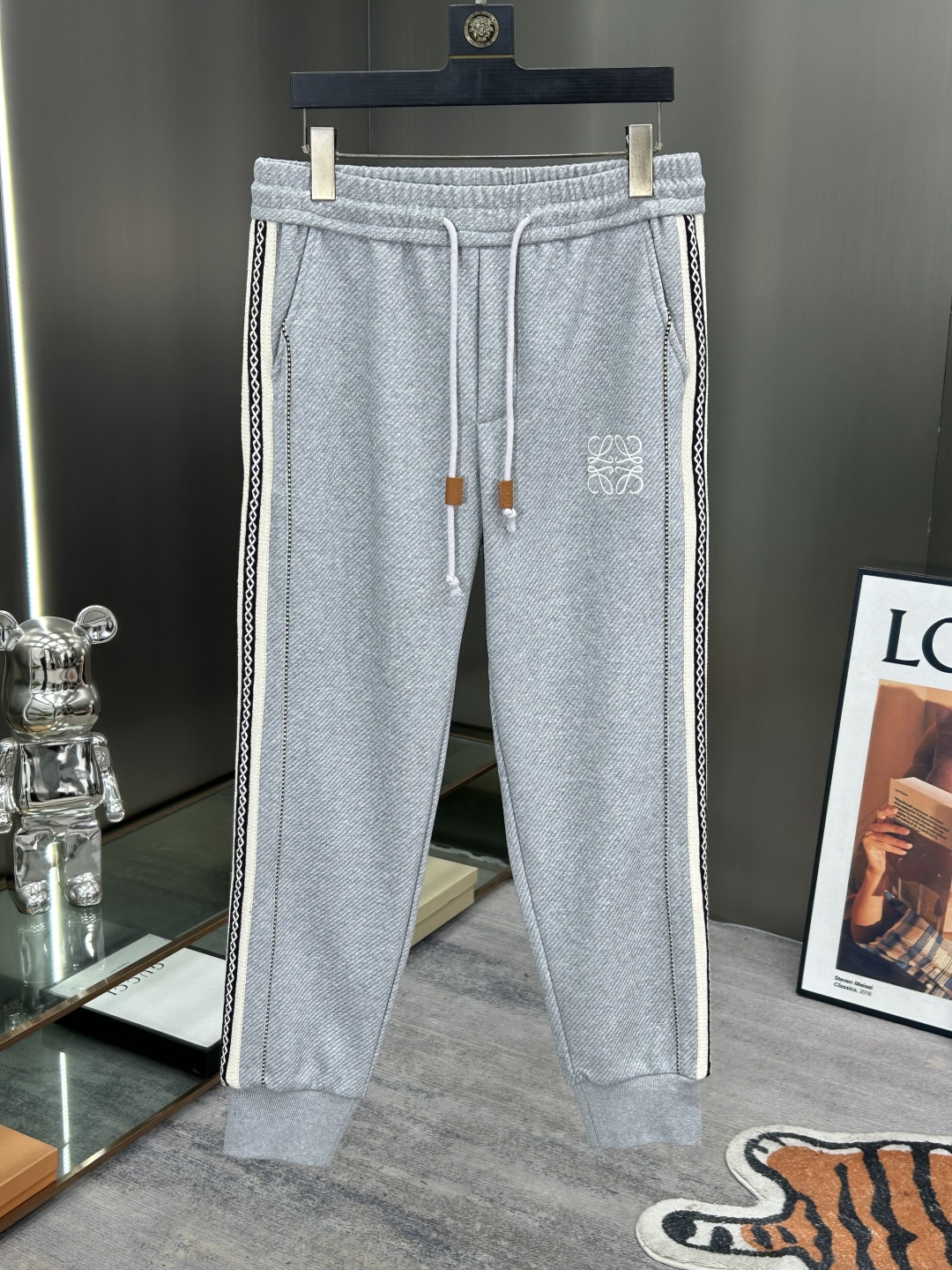 Loewe Fleece-Lined Track Pants with Logo, Slim Fit, and Striped Detail