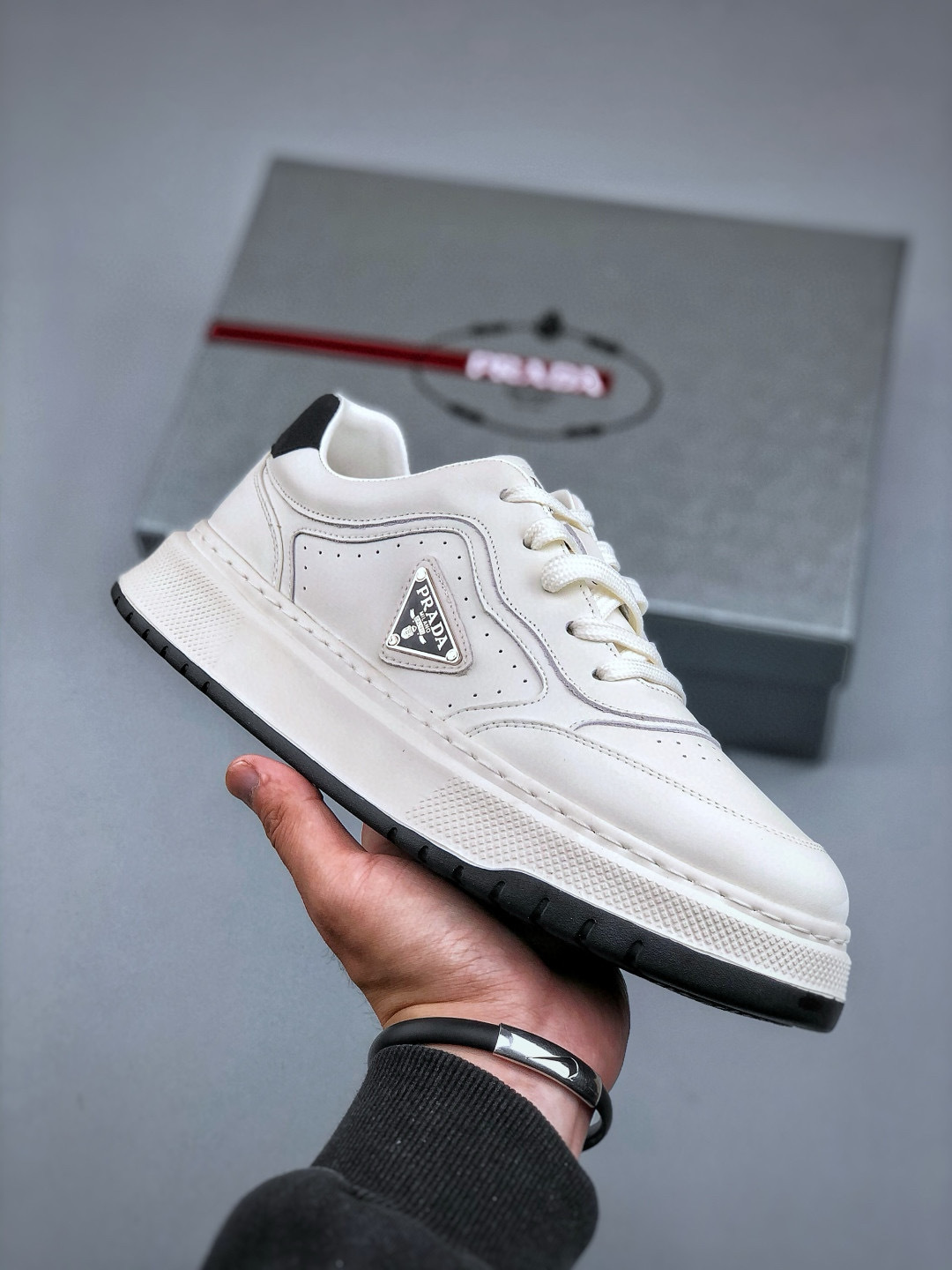 Prada Men's White Leather Lace-Up Sneakers with Logo Detail - Size 39-44 2 cmp i1746031766787 1374 0 0