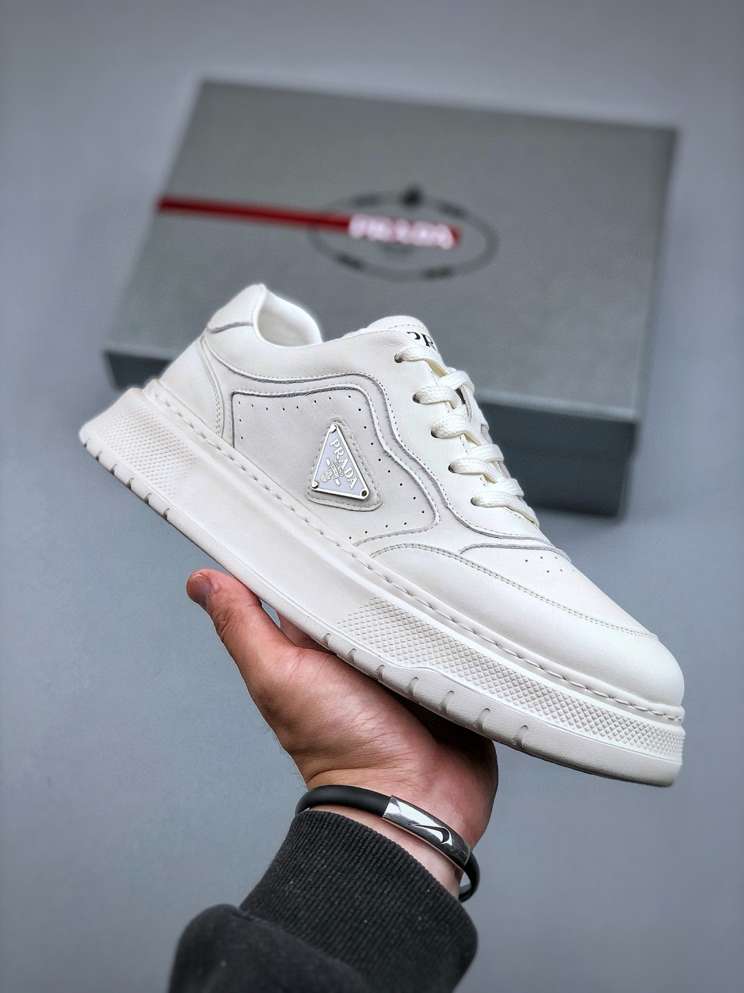 Prada Men's White Leather Lace-Up Sneakers with Logo Detail - Size 39-44 5 cmp i1746031766794 5996 0 3