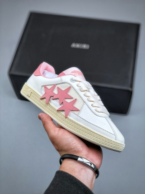 AMIRI Bone Runner Leather Low-Top Sneakers with Star Appliqué - White/Pink