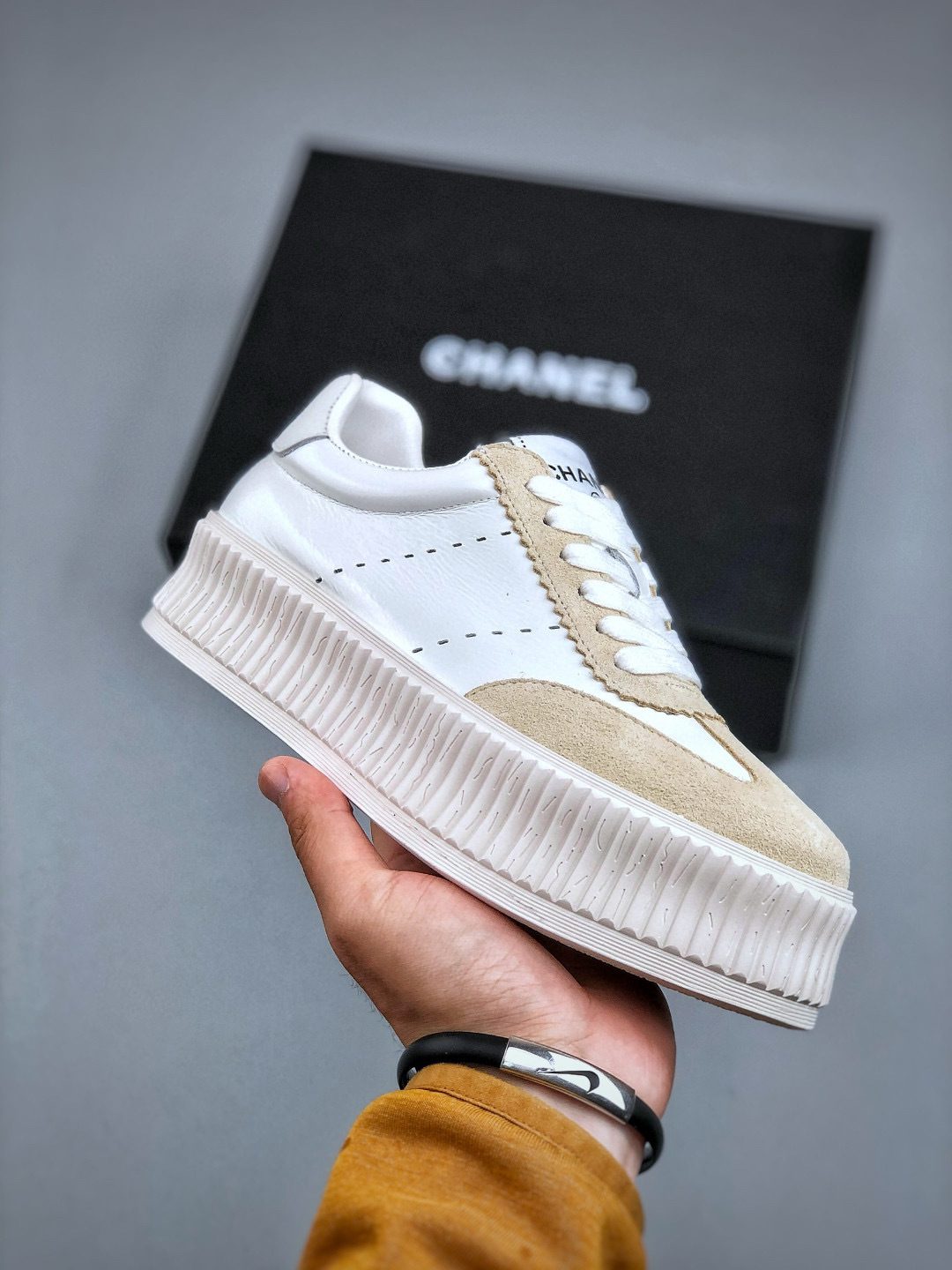 Chanel Women's Casual Sneakers Thick Bottom Leather Upper Gold and Beige 5 cmp i1746479801431 9708 0 3