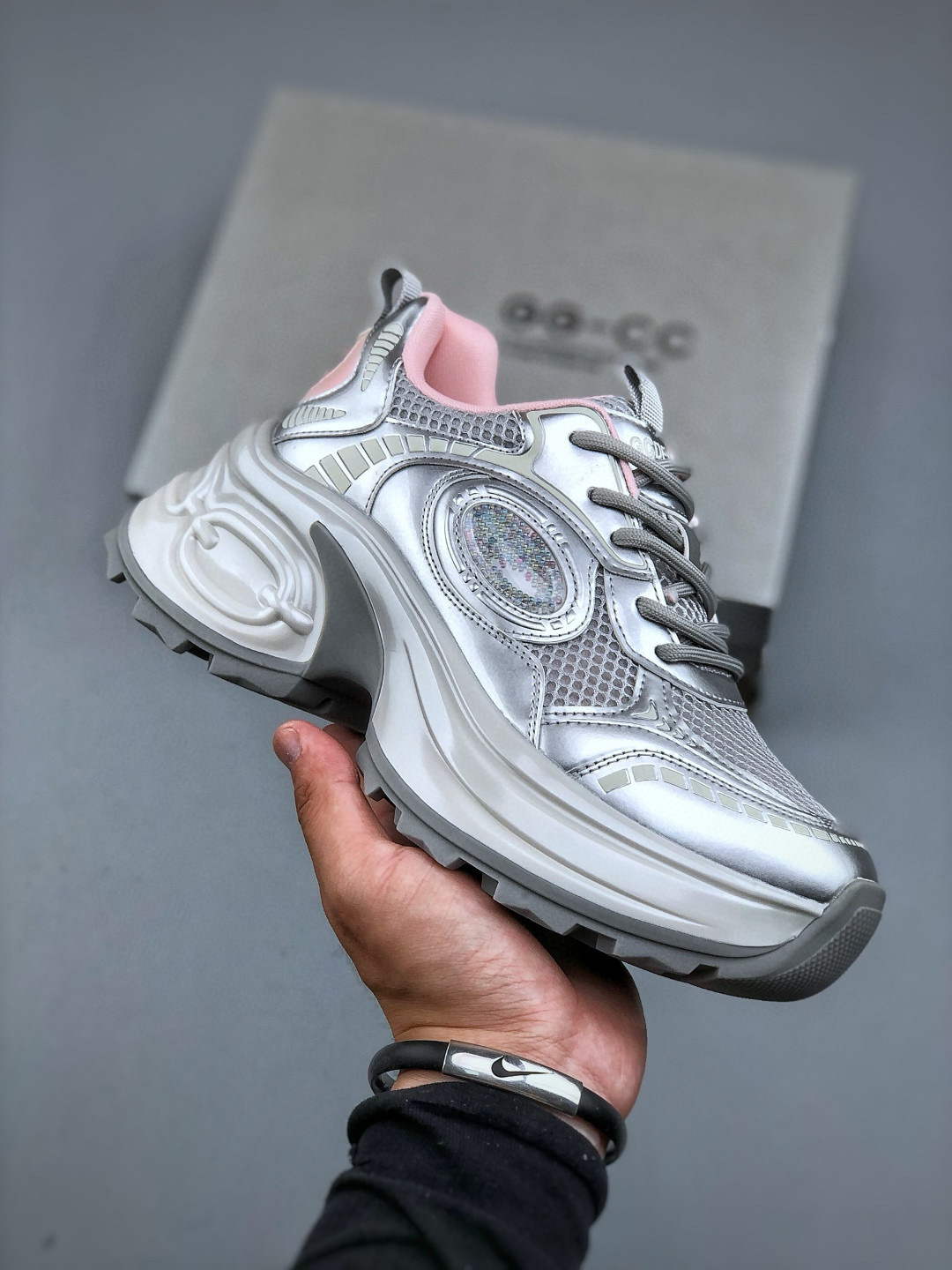 GCD Wearable Silver Women's Sneakers Chunky Platform Height Increasing Shoes 5 cmp i1746990848958 1335 0 3