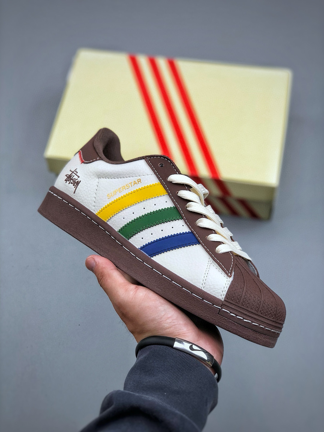 Adidas Originals Superstar Stussy Collab White Brown Shell Toe Sneakers 2 cmp i1747068206118 846 0 0