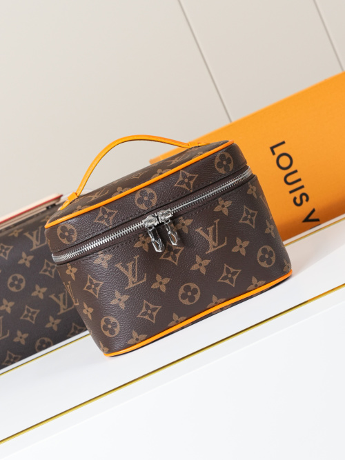 Louis Vuitton Nice Mini Cosmetic Pouch Monogram Macassar Brown/Orange Leather 1 Louis Vuitton Nice Mini Cosmetic Pouch Monogram Macassar Brown/Orange Leather