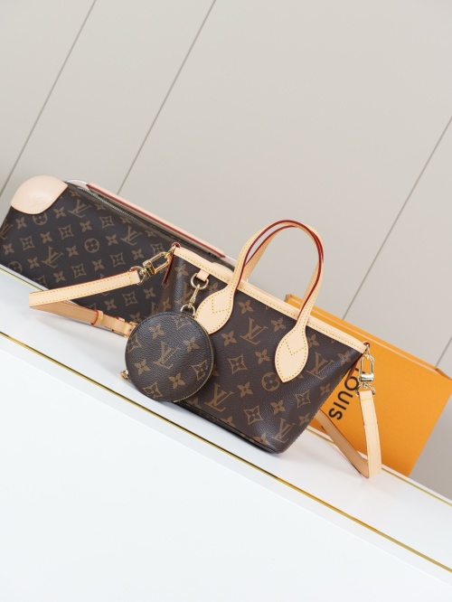 Louis Vuitton Neverfull BB Monogram Canvas Bag with Leather Strap
