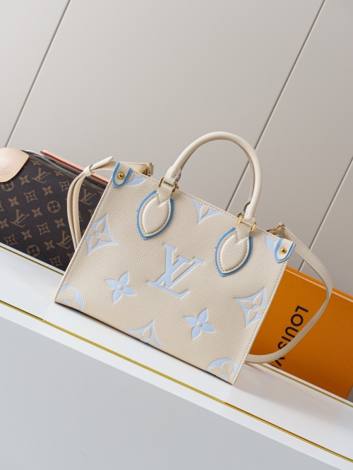 Louis Vuitton OnTheGo Small Tote Bag Monogram Empreinte Leather White Blue
